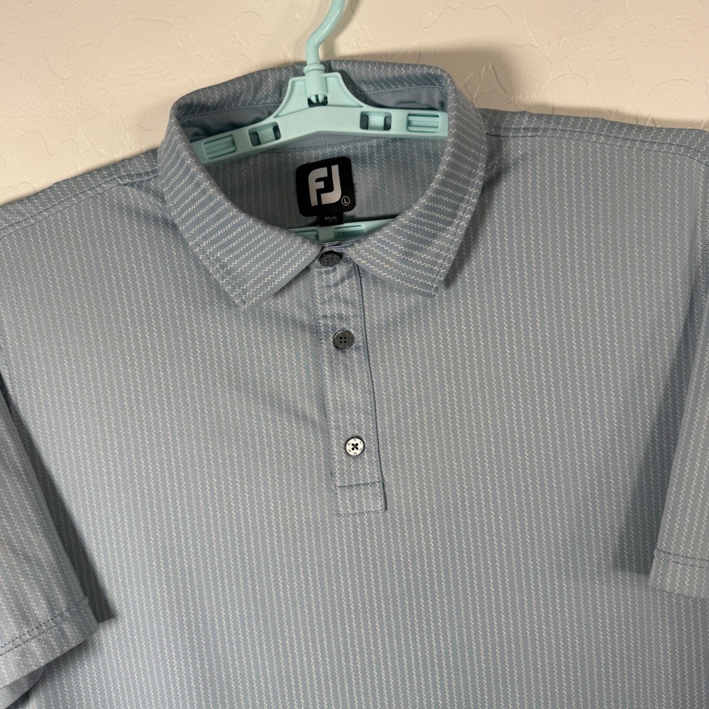 FootJoy Polo Shirt Mens Large Blue Zig Zag Stripe Golf Performance Stretch